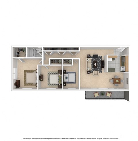 Floor plan for 3 beds, 1 bath, 825 sqft